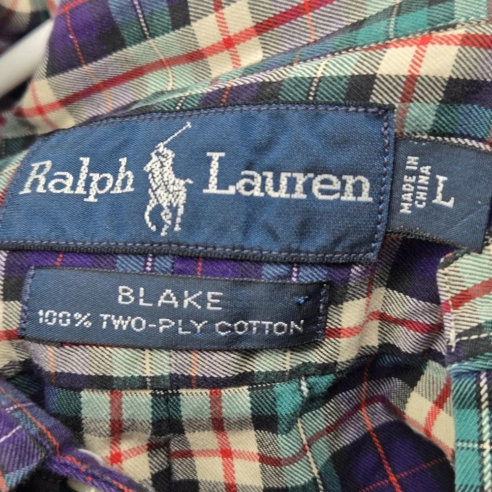 Ralph Lauren Shirt Mens Large Multicolor Plaid Blake Button Down‎ Cotton Casual